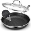 imageFrying Pan with Lid 12 Inch Hybrid Non Stick Stainless Steel Skillets Dishwasher Induction Oven Broiler Safe Non Toxic Chefs Pan PFOA Free CookwarePanLid