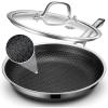 imageFrying Pan with Lid 10 Inch Hybrid Non Stick Stainless Steel Skillets Dishwasher Induction Oven Broiler Safe Non Toxic Chefs Pan PFOA Free Cookware