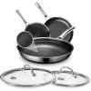 imageFrying Pan with Lid 12 Inch Hybrid Non Stick Stainless Steel Skillets Dishwasher Induction Oven Broiler Safe Non Toxic Chefs Pan PFOA Free CookwarePanLid