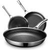 imageFrying Pan with Lid 12 Inch Hybrid Non Stick Stainless Steel Skillets Dishwasher Induction Oven Broiler Safe Non Toxic Chefs Pan PFOA Free CookwarePan