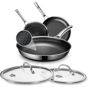 imageFrying Pan with Lid 12 Inch Hybrid Non Stick Stainless Steel Skillets Dishwasher Induction Oven Broiler Safe Non Toxic Chefs Pan PFOA Free CookwarePanLid