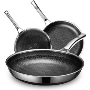 imageFrying Pan with Lid 12 Inch Hybrid Non Stick Stainless Steel Skillets Dishwasher Induction Oven Broiler Safe Non Toxic Chefs Pan PFOA Free CookwarePan