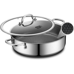 imageFrying Pans Nonstick with LidHybrid Non Stick 5 Quart Saute panPFOA Free CookwareStainless Steel skillet12 inch Deep Saute PanDishwasherampampOven SafeWorks on All CooktopsDouble Helper Handle