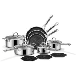 imageSNOWCLAD Pots and Pans Set Non Stick 10 Pcs Hybrid Stainless Steel Cookware Sets Non Stick Frying Pans Saucepans Saute Pan ampamp Stock Pot PFOA Free Kitchen SkilletInduction Compatible14pc