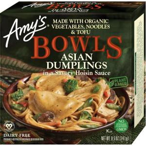 imageAmys Frozen Meals Vegan Asian Dumplings in a Savory Hoisin Sauce Made With Organic Vegetables Noodles ampamp Tofu Gluten Free 85 Oz